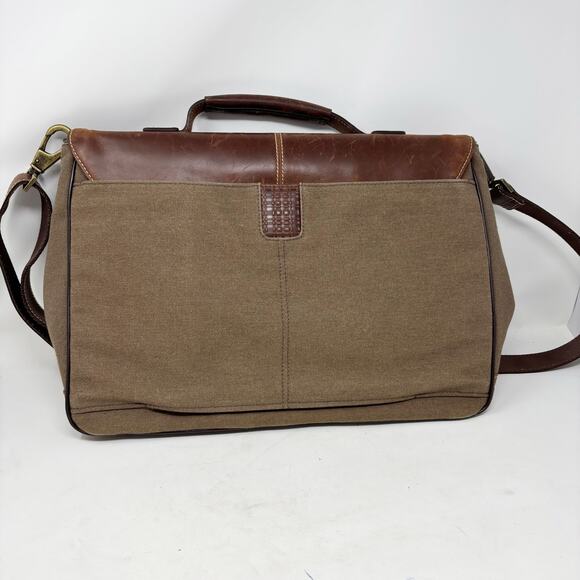 Boconi Messenger Lap Top Bag Flap Front Canvas and Leather Brass Hardware - Picture 7 of 16